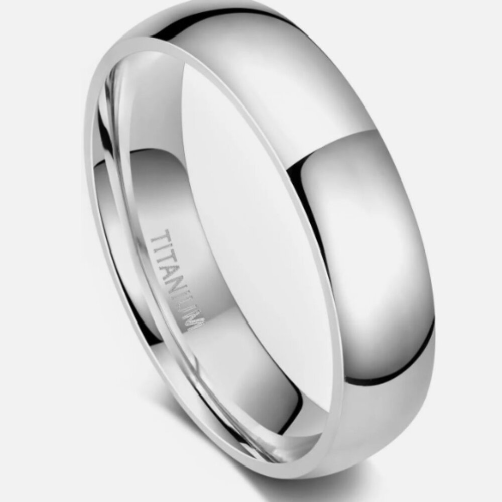 TIGRADE Size 9 6mm Titanium Ring Plain Dome High Polished Wedding Band